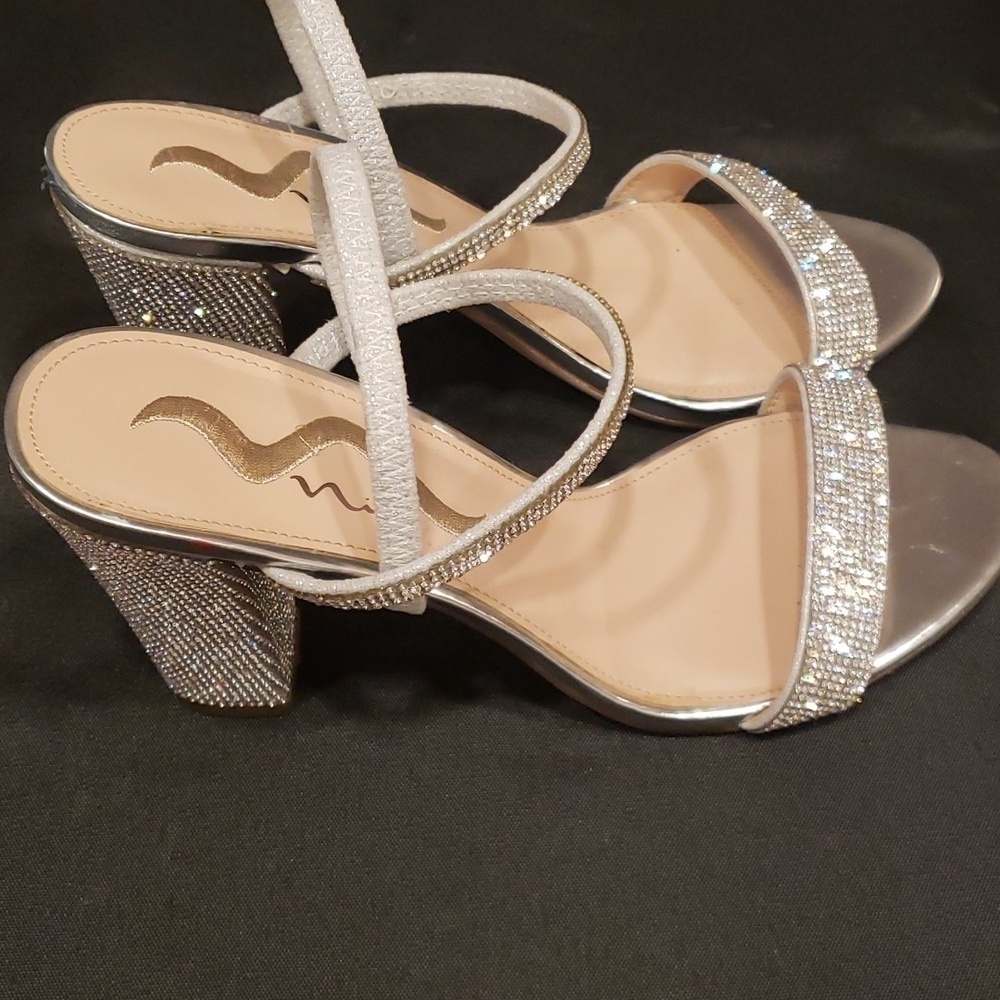 Nina Sabetha silver Suedette Rhinestone evening sandal